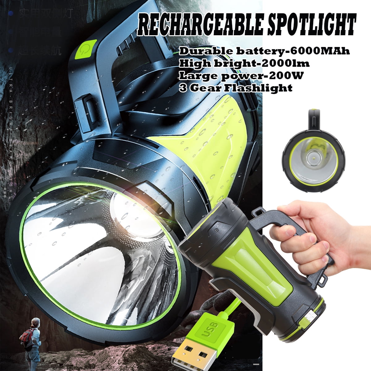 1000M LED Power Work Light Flashlight Handheld Torch Candle Spotlight