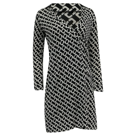 Diane Von Furstenberg Chain Print Mini Wrap Dress in Multicolor Silk