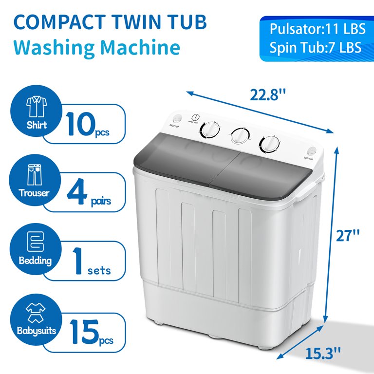 Erivess Compact Portable Electric Washing Machine, Large 18lbs