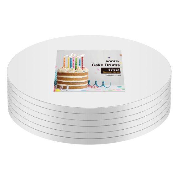 Cake Drum Kootek, cartón blanco redondo de 14 pulgadas, paquete de 6