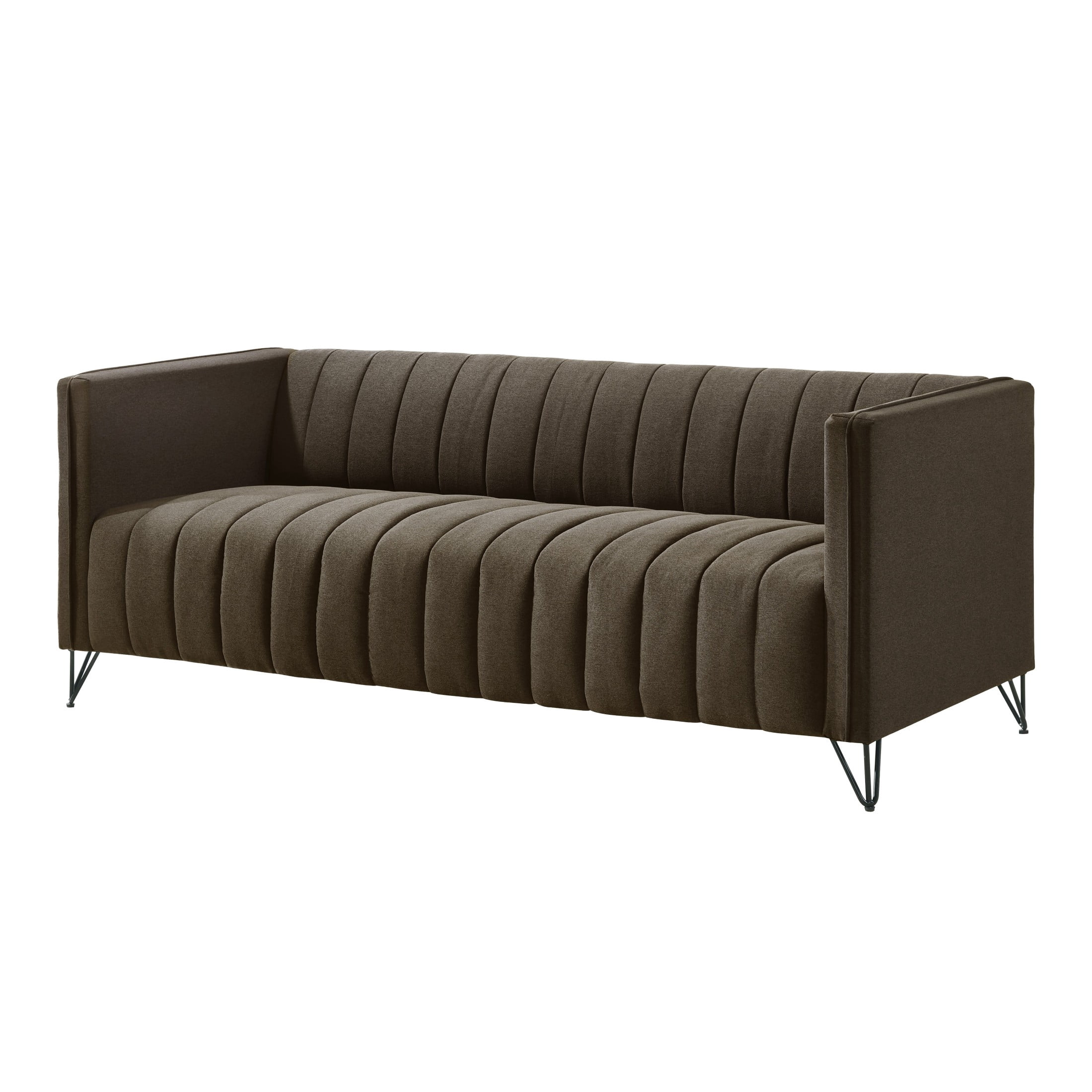 Home Design Kurtis 2-Piece Living Room Set with Square Arm Loveseat and Sofa, Channel-Tufted Upholstery, Brown
