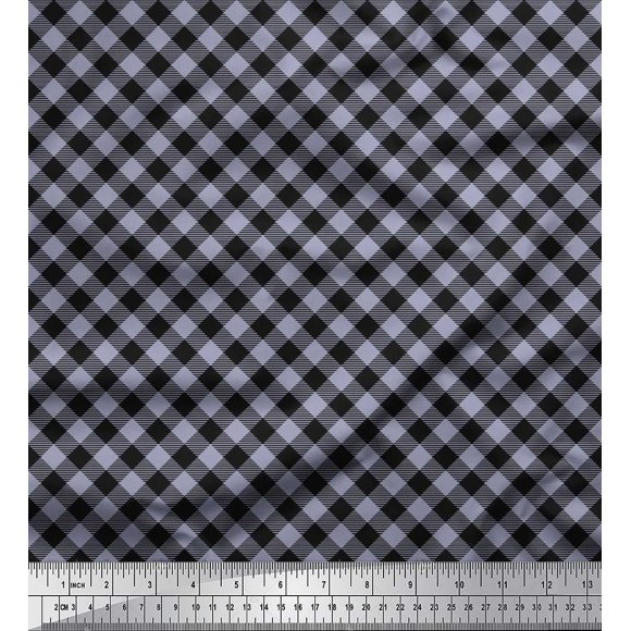 Soimoi Popeline de Coton Grise Tissu Imprimé à Carreaux Diagonaux 1 Yard 56 Pouces de Large
