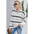 thumbnail image 3 of Chandails pour Femmes Décontractés à Manches Longues Col Rond Rayé Pull d'Hiver en Tricot, 3 of 7