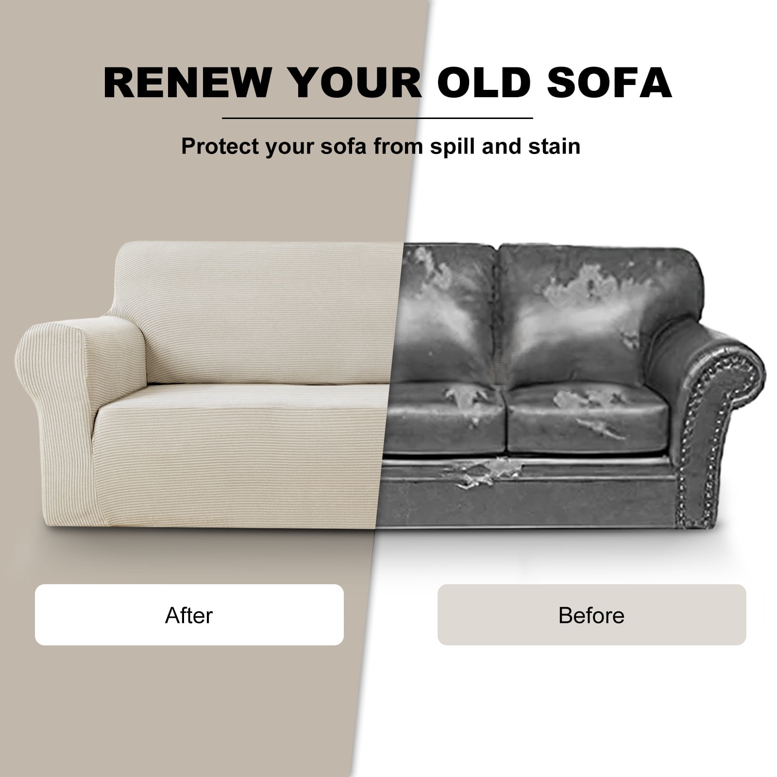 Sanmadrola Couch Covers for Dogs 100% Waterproof Sofa Covers Washable Non Slip Couch Covers Stretchable Machine Washable for Dogs Kids Pets, Beige, Sofa