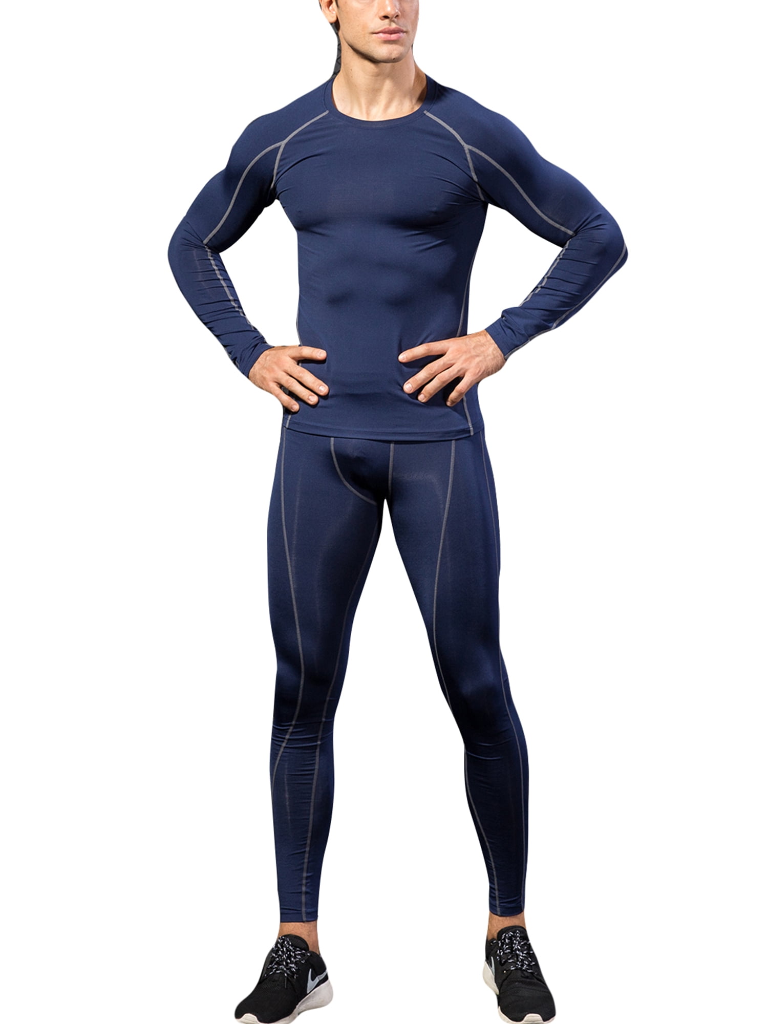 Mens Compression Tights Long Pants Suit Base Layers Sports Workout Sweatsuit Set