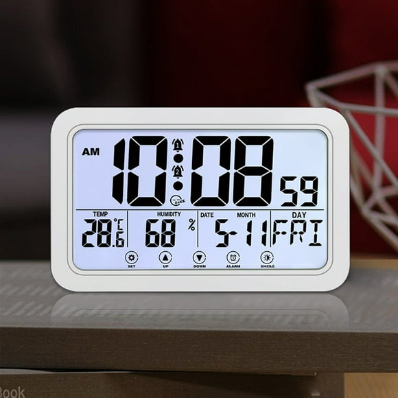 Peggybyg Digital Wall Clock with Indoor Temperature and Humidity Desk Clock Atomic Clock