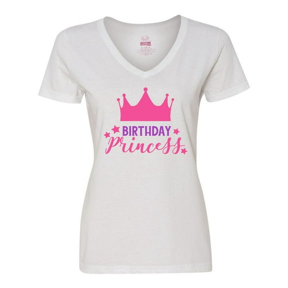 Inktastic Birthday Princess, Crown, Stars - Pink Purple Women's V-Neck T-Shirt