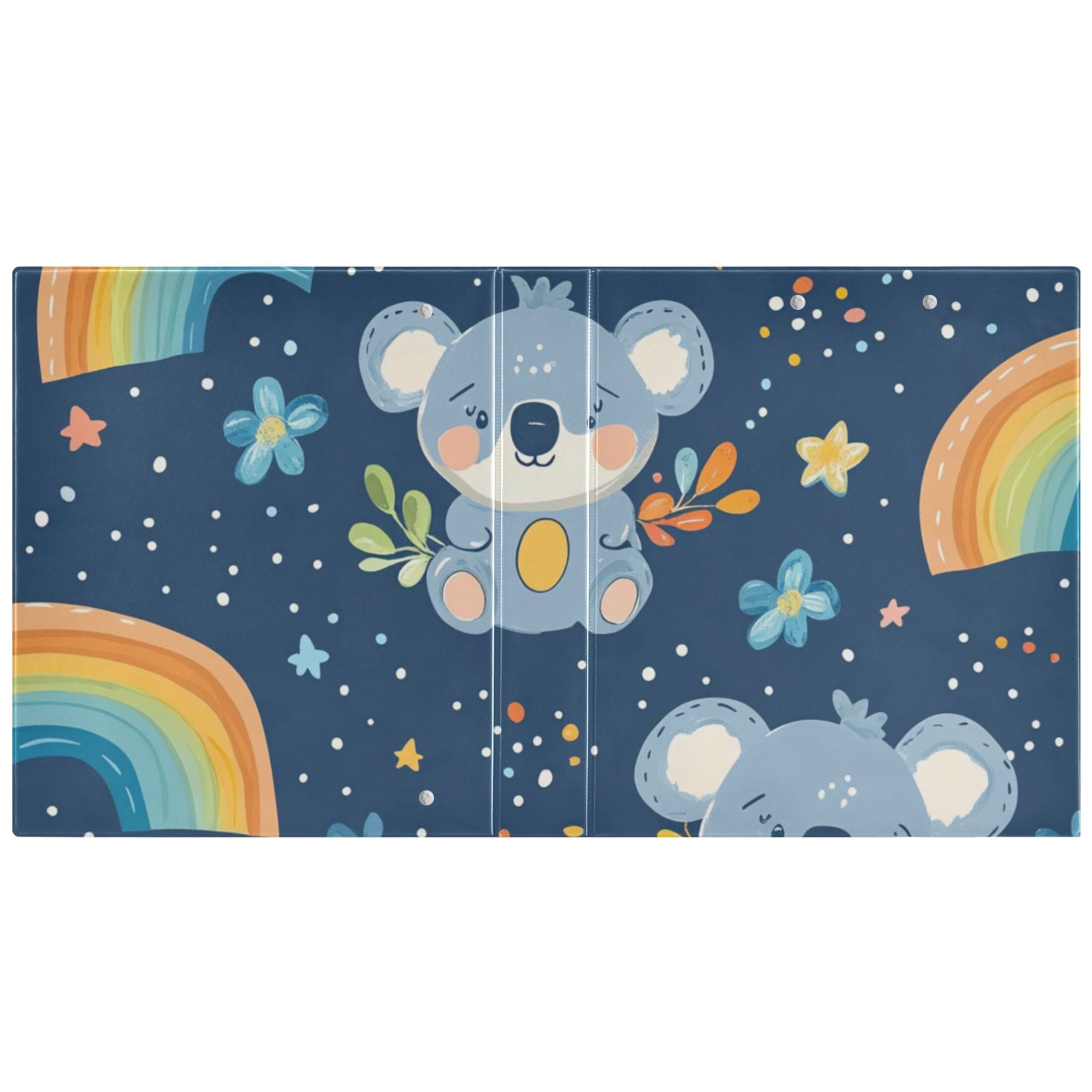 Rainbows Koalas 3 Ring Binders 1.5 inch Hardcover File Folders with Interior Pockets A4 Size Organizer for School Office Hospital Set of 2