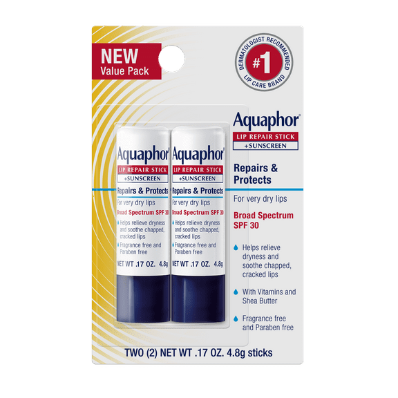 Aquaphor Lip Repair & Protect SPF 30 Stick Dual Pack 0.34oz (Pack of 2 sticks)