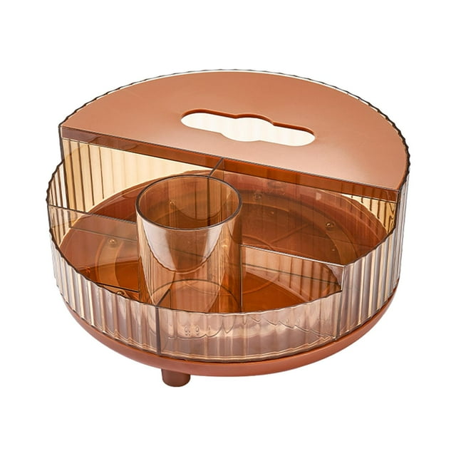 Organizador de estante de maquillaje cosmético Sunnimix giratorio caja de almacenamiento de cosméticos giratoria multifunción de escritorio para Organizador Champán con tapa Estuche de almacenamiento de cosméticos