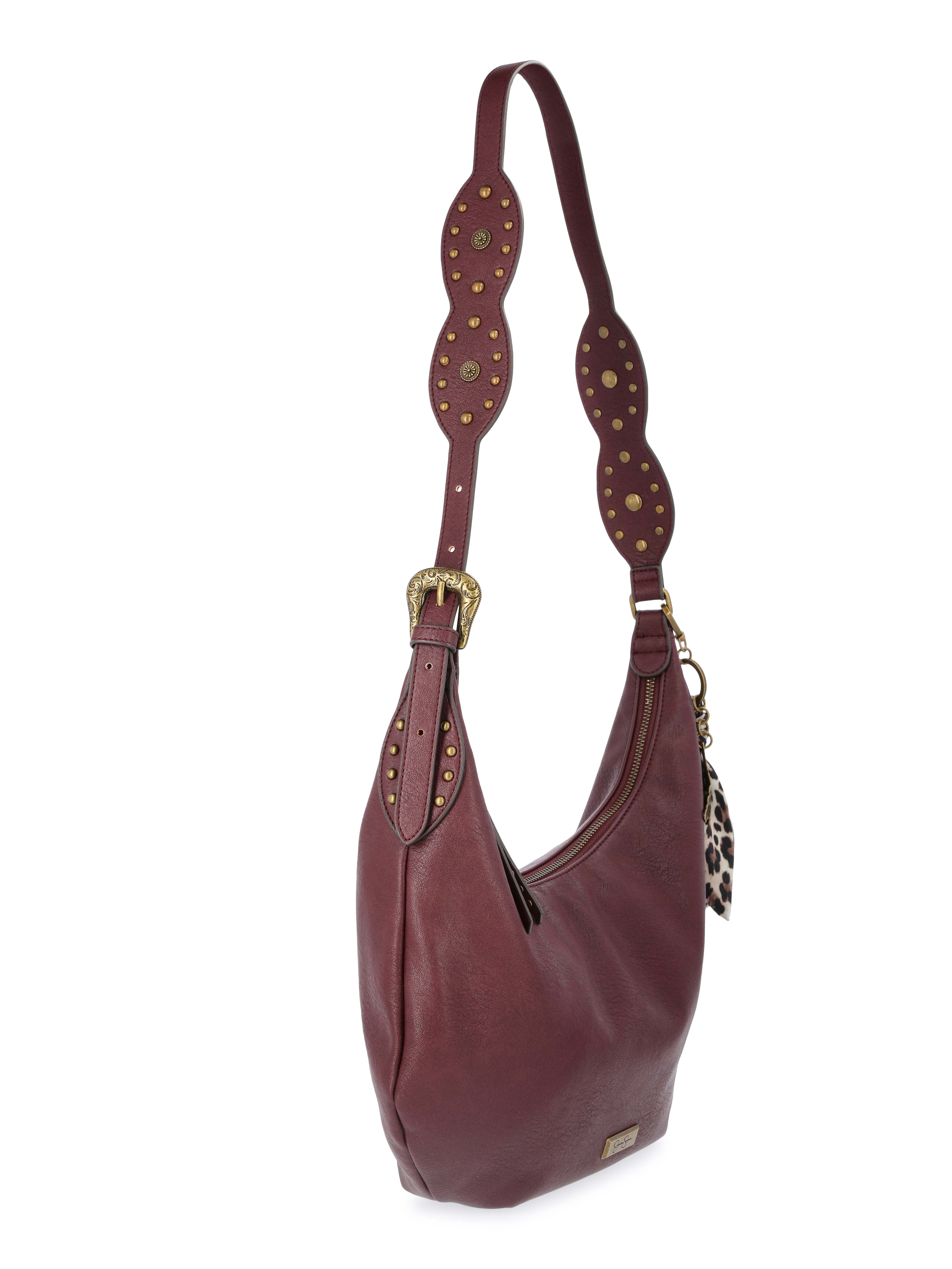 Jessica Simpson Women's Daphne Faux Leather Hobo Handbag, Pinot Noir