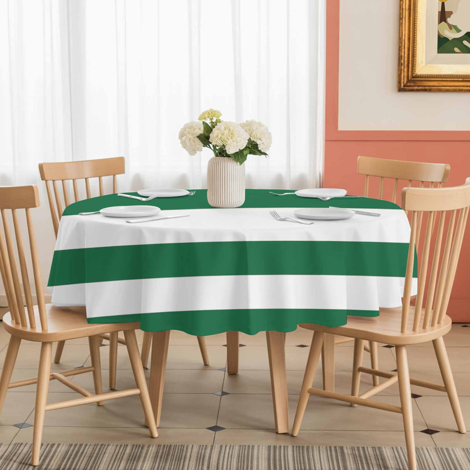 Round Tablecloth Green White Striped Waterproof Oil Proof Polyester Table Cloth Cover Decor for Home Dining Outdoor,Patio,Parties, 54" Dia. Minimalist Christmas