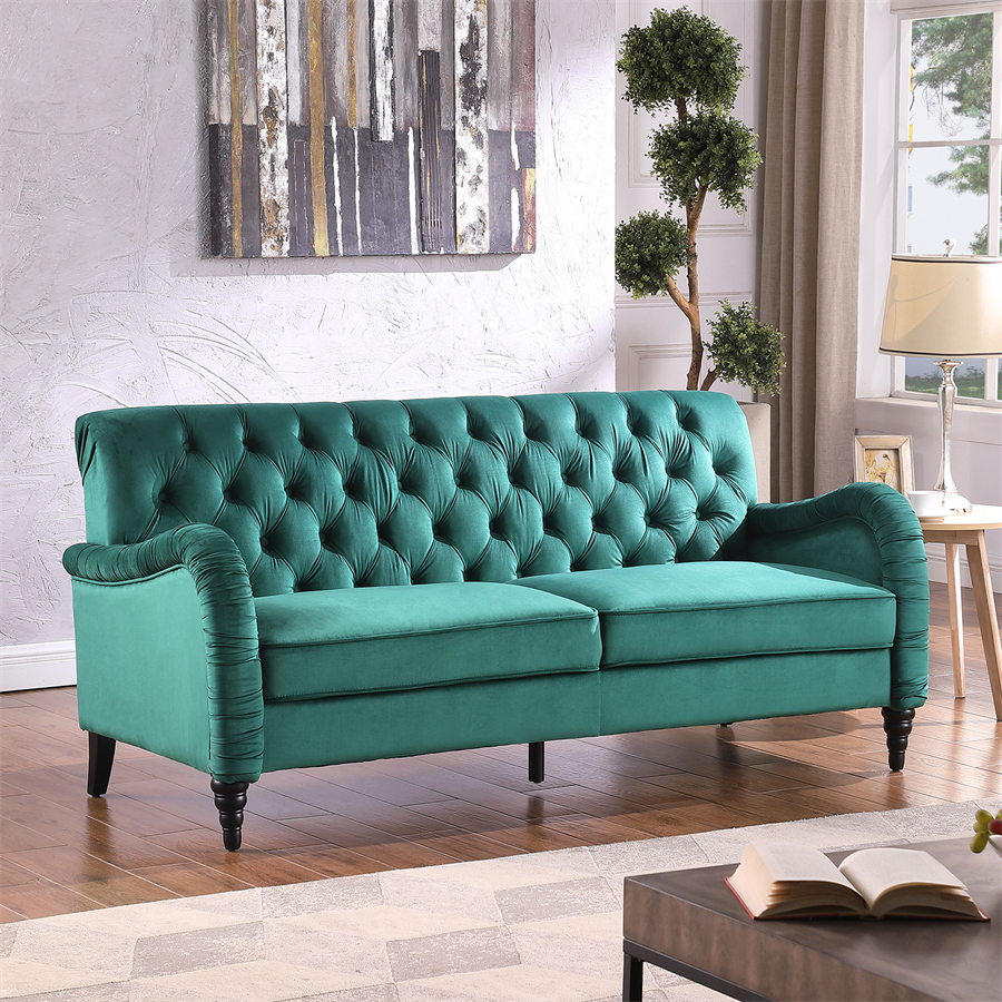 Modern 72" Velvet Upholstered Sofa Couches, 3Seater Tufted Comfy Sofa