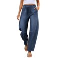 thumbnail image 2 of Asgosdo Women Elastic High Waist Barrel Denim Pants Casual Loose Stretch Jeans with Side Pockets S XXXL, 2 of 5