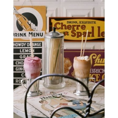 - Close-up of two glasses of ice cream and a jar on a table Canvas Art - (24 x 36)
