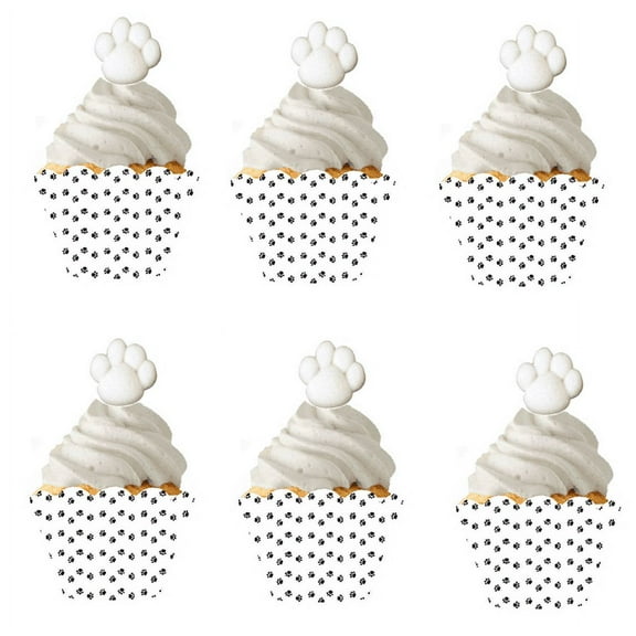 12 Edible Paw Print Sugars & 12 Paw Print Baking Cup Decoration Wrappers