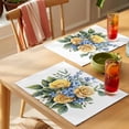 thumbnail image 4 of Yellow Blue Floral Leaves Placemats Set of 4 Garden Flowers Botanical Place Mats Indoor Wipeable Table Mats Washable Cloth Dining Table Placemats for Kitchen Holiday Party Home Decor 13x19 Inch, 4 of 9