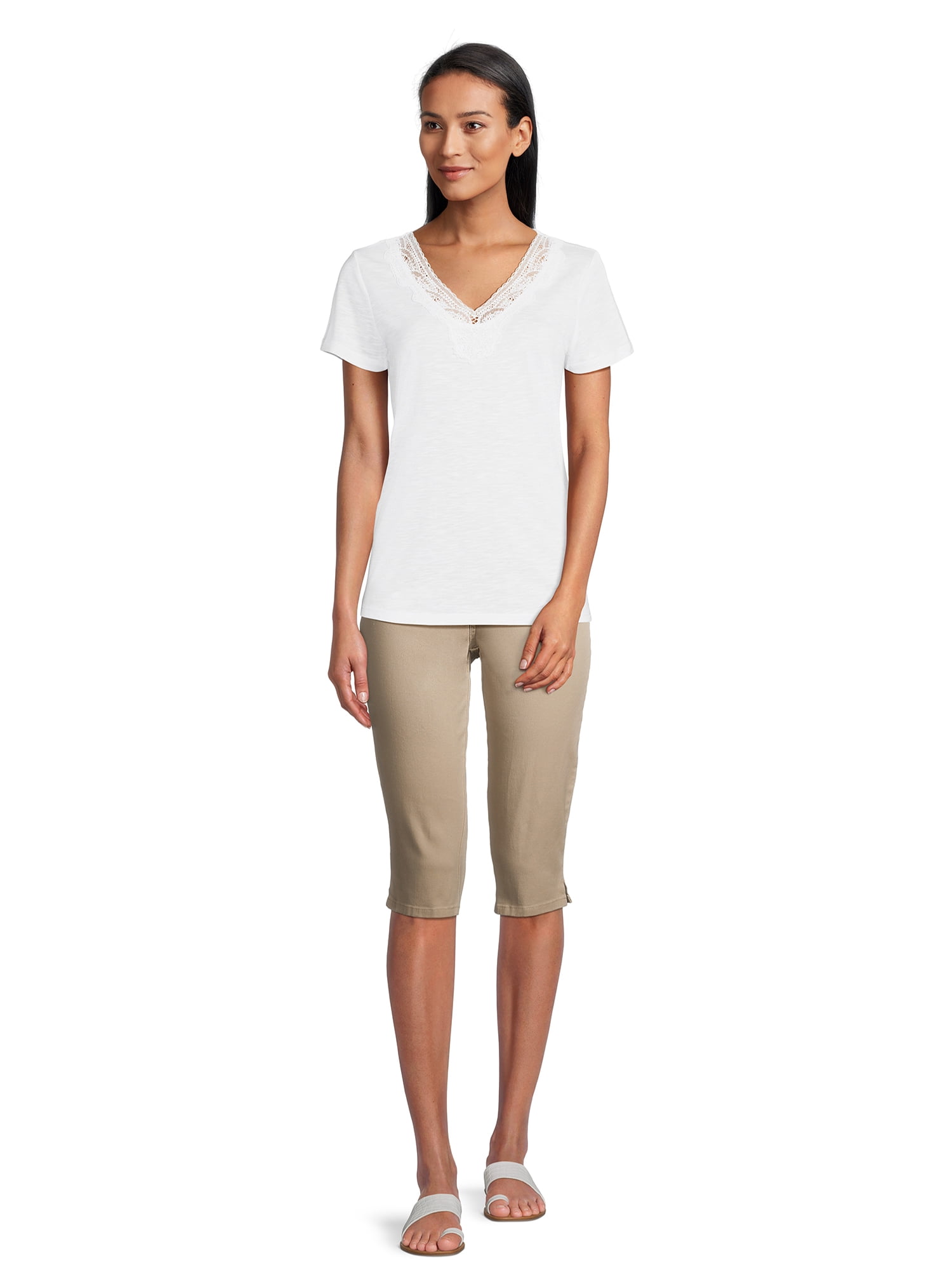 RealSize Women's Lace V-Neck Tee with Short Sleeves, Sizes XS-XXXL