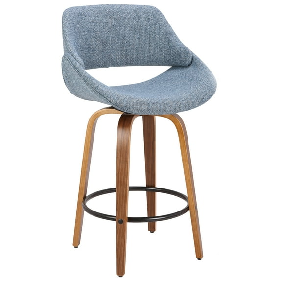 Fabrico Mid-Century Modern Counter Stool in Walnut and Blue Noise Fabric by LumiSource