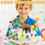 Animal-Themed Birthday Party Decor Kit with Cake Toppers, 10 Hats, Reusable Plastic Figures & Colorful Balloons for Kids (Leopard, Elephant, Dinosaur Themes)