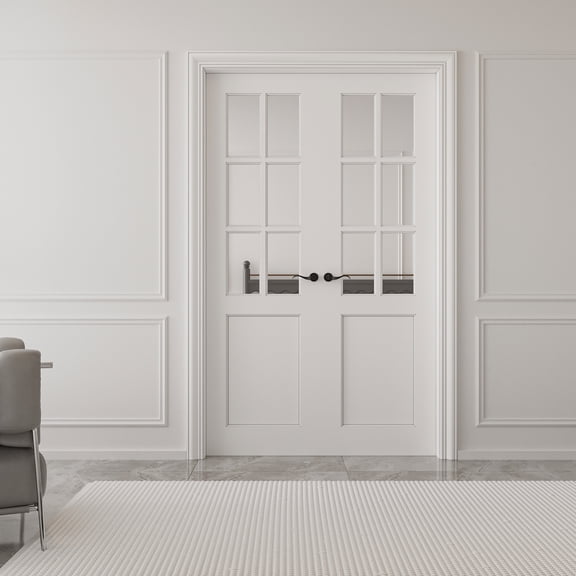 48" X 80" Interior Transparent Glass Doors Solid Wood French Door With Hardware Kit Jamb