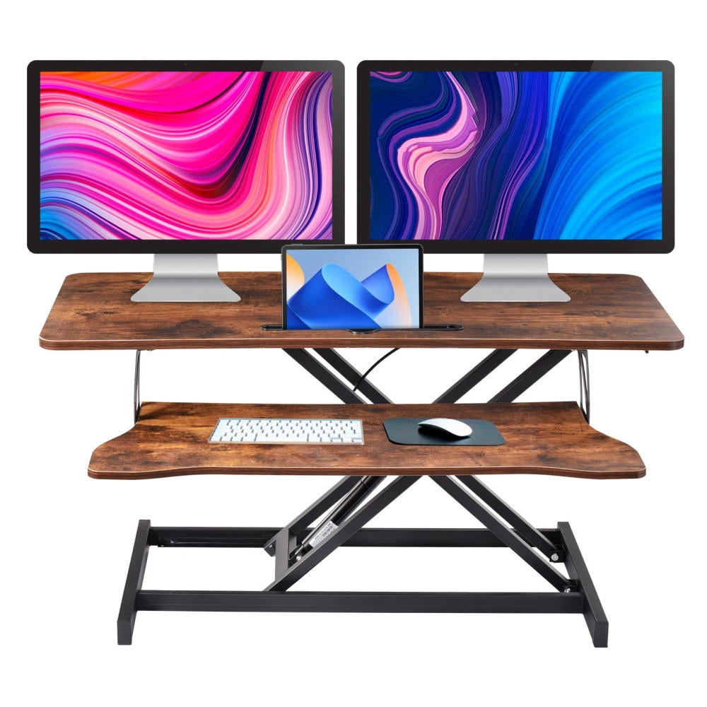 37" Standing Desk Converter Height Adjustable Sit to Stand Up Riser, Monitor and Laptop Workstation with Wide Keyboard Tray