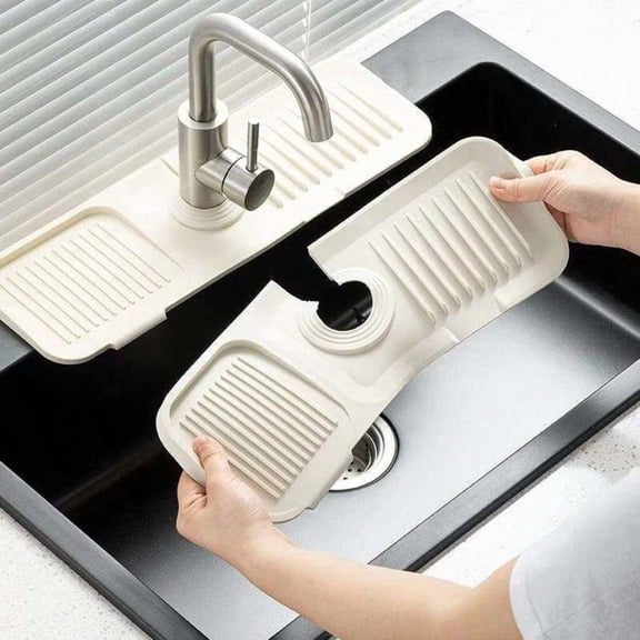 Cuttable Silicone Faucet Drip Tray, Waterproof Drain Mat, Splash Guard For Kitchen and Bathroom Sink