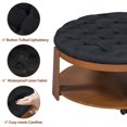 thumbnail image 2 of Leumius Coffee Table,2-Tier Round Oversized Button Tufted Ottoman with Wood Shelf Storage for Living Room,Black+Brown, 2 of 7