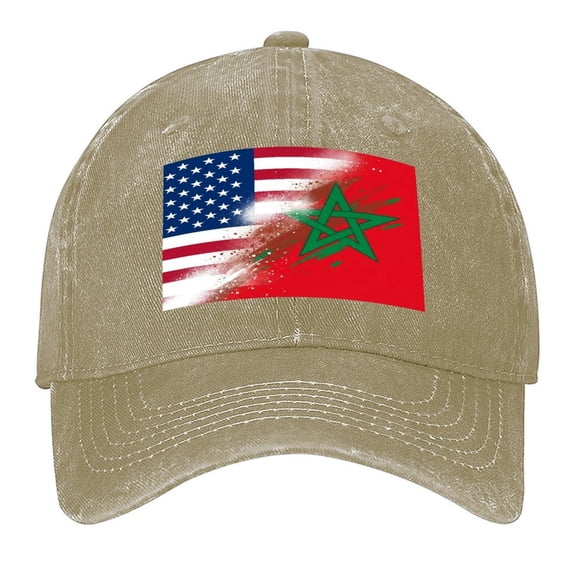 Washed Cotton Baseball Caps for Men Women, Breathable Retro Adjustable Dad Hats with Crown for Running, Outdoor, Daily Casual Wear, Brown-Morocco USA