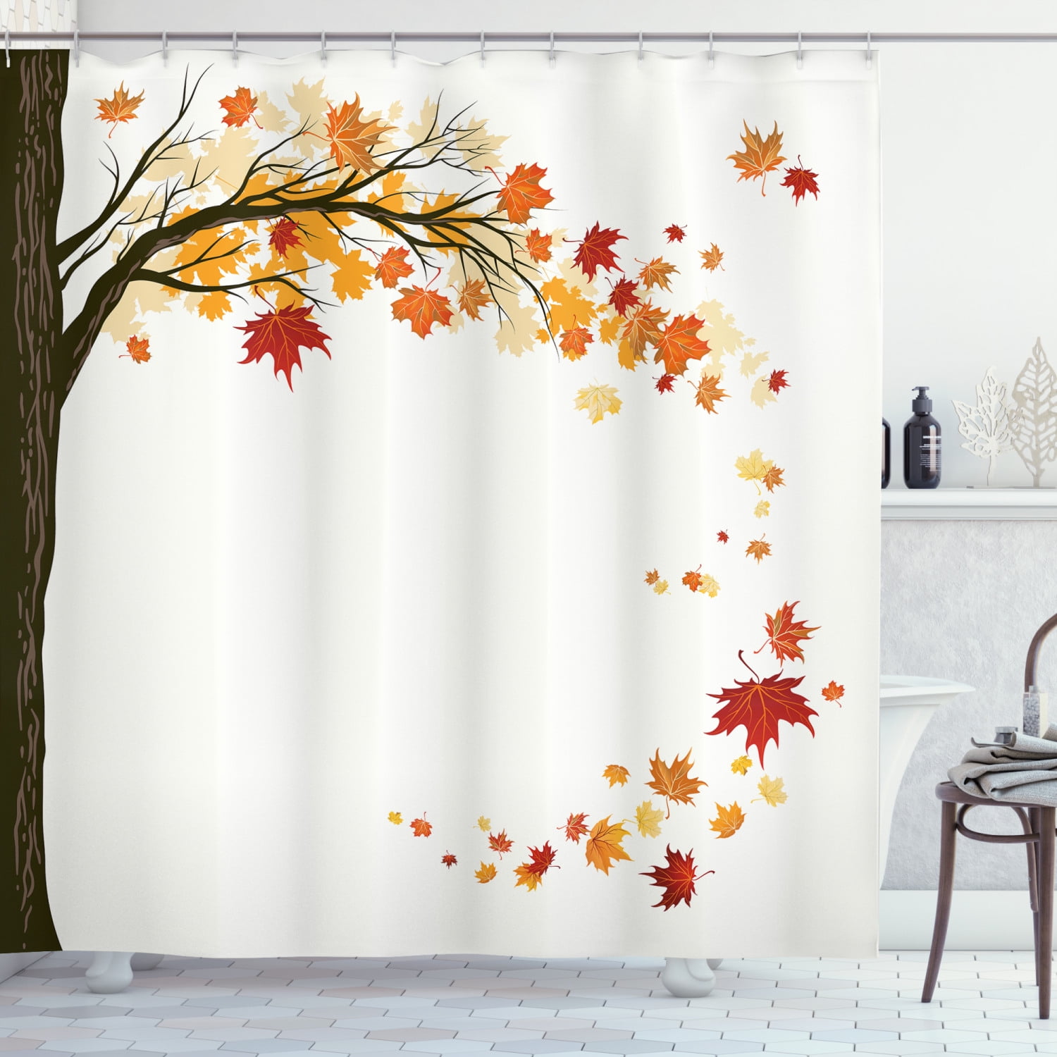 Thanksgiving Turkey Autumn Maple Leaves Shower Curtain Set Bathroom Decor 72" 