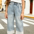 thumbnail image 3 of Girl jeans Baggy Wide Leg Elastic Waist Cargo Trousers Denim Pants with Pockets Cute Pants for Girls Size 9-10 Years, JN1-Grey3, 3 of 5