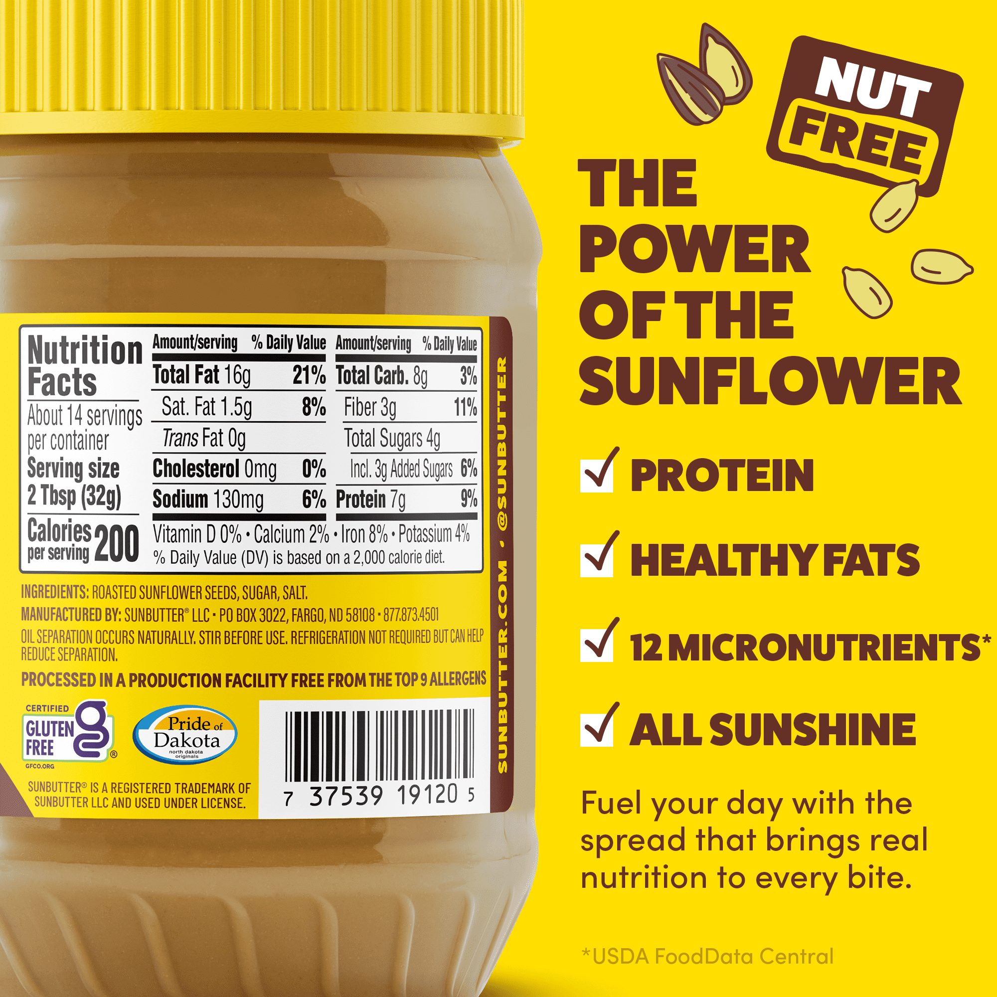 (3 pack) SunButter Original Sunflower Seed Butter 16 oz Jar