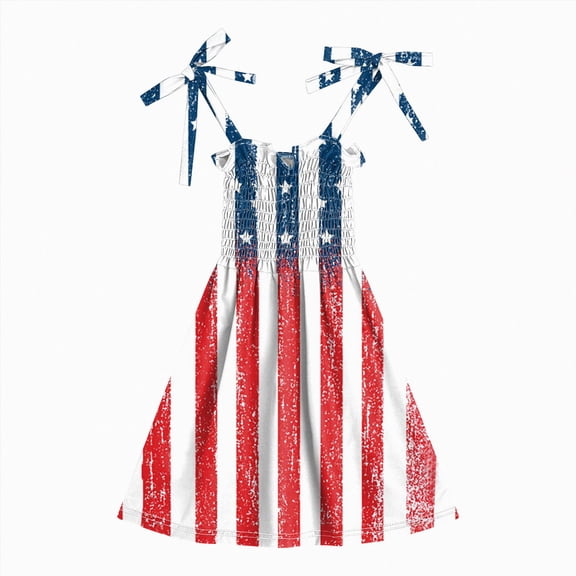 CAUYDY 2T 3T 4T Toddler Baby Girls' Independence Day Patriotic Dresses 5T 6T 7T Short Sleeve American Flag Star Stripe Print A Line Sundress (Sizes 1-2 Years,Hot Pink)
