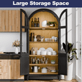thumbnail image 4 of TOPCOMFY 75" Arched Cabinet with Glass Doors, Kitchen Storage Cabinet with Door, 5-Tier Arched Bookcase with Adjustable Shelves - Black&Natural, 4 of 8