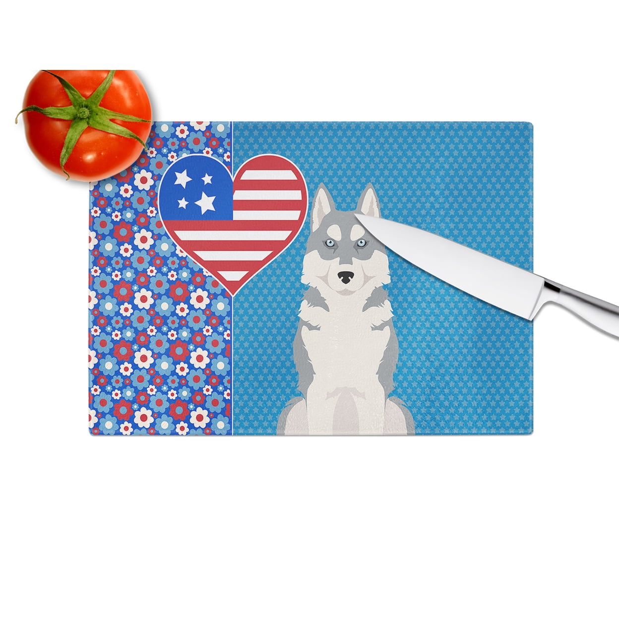 Grey Siberian Husky Glass Cutting Board Large 12 in x 15 in