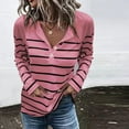 thumbnail image 2 of WREESH Womens Fashion T-Shirts Striped Loose Casual Long Sleeve Round-Neck Ladies Warmth Tops Blouse Pullover Pink, 2 of 6