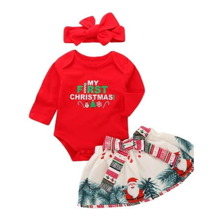 

Topumt Baby Girl Christmas Outfit Infant Romper+Tutu Princess Skirt+Bow Headband Sets