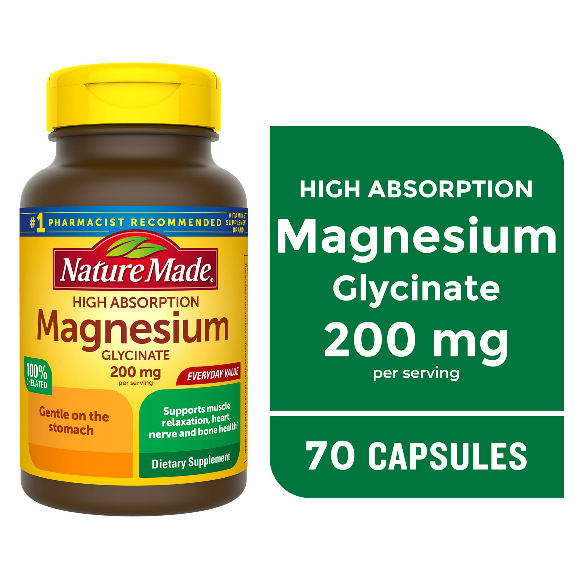 Nature Made Magnesium Glycinate 200 mg per serving Capsules, Dietary Supplement, 70 Count