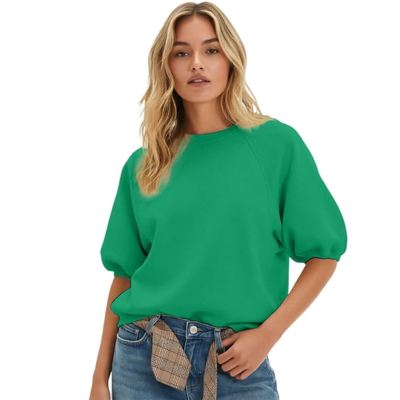 MEZZALL Women Short Sleeve Sweatshirt Crew Neck Raglan Puff Sleeve Loose Fit Casual Pullover Tunic Tops for Daily Wear