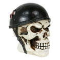thumbnail image 2 of Day of The Dead Biker Skull Skeleton with Red Cross Black Helmet Mini Figurine, 2 of 8