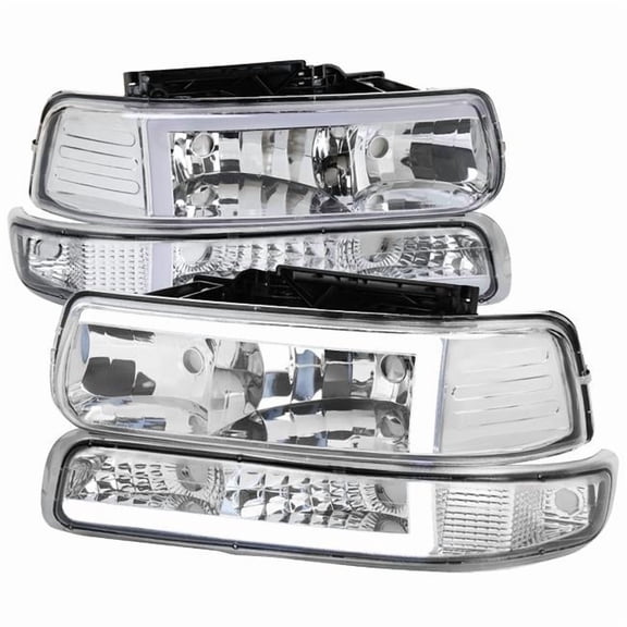 Spec D Tuning LBLH-SIV99-G3-RS Chrome Housing Clear Lens Headlight with LED Bar for 1999-2002 Chevrolet Silverado 1500-2500