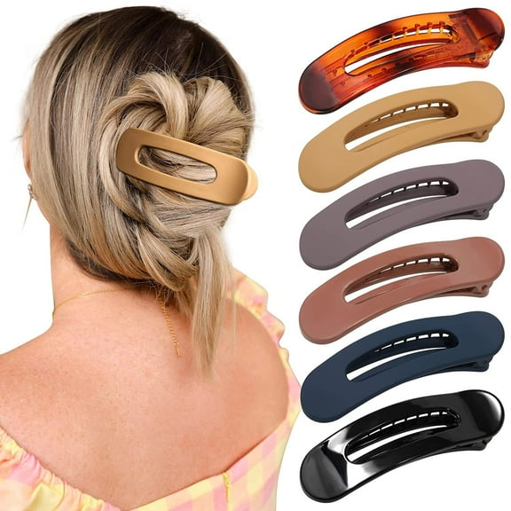 French Concord Flat Hair Clips - 6PCS Curved Hair Claw No Slip Hair Clips Volume Strong Hold Clip Hair Claw for Women Girls (Flat(Medium, 4"))