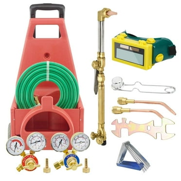 iMeshbean HVAC Portable Oxygen Acetylene Welding Cutting Torch Kit w/ Carrying Tote & Hose, Gas Regulators Gas Welding Hose And Welding Goggles With Wheels