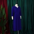 thumbnail image 5 of AURA Womens V Neck Pleated Midi Dress Puff Sleeve High Waist A Line Elegant Work Office Fall Dress with Zipper, 5 of 10