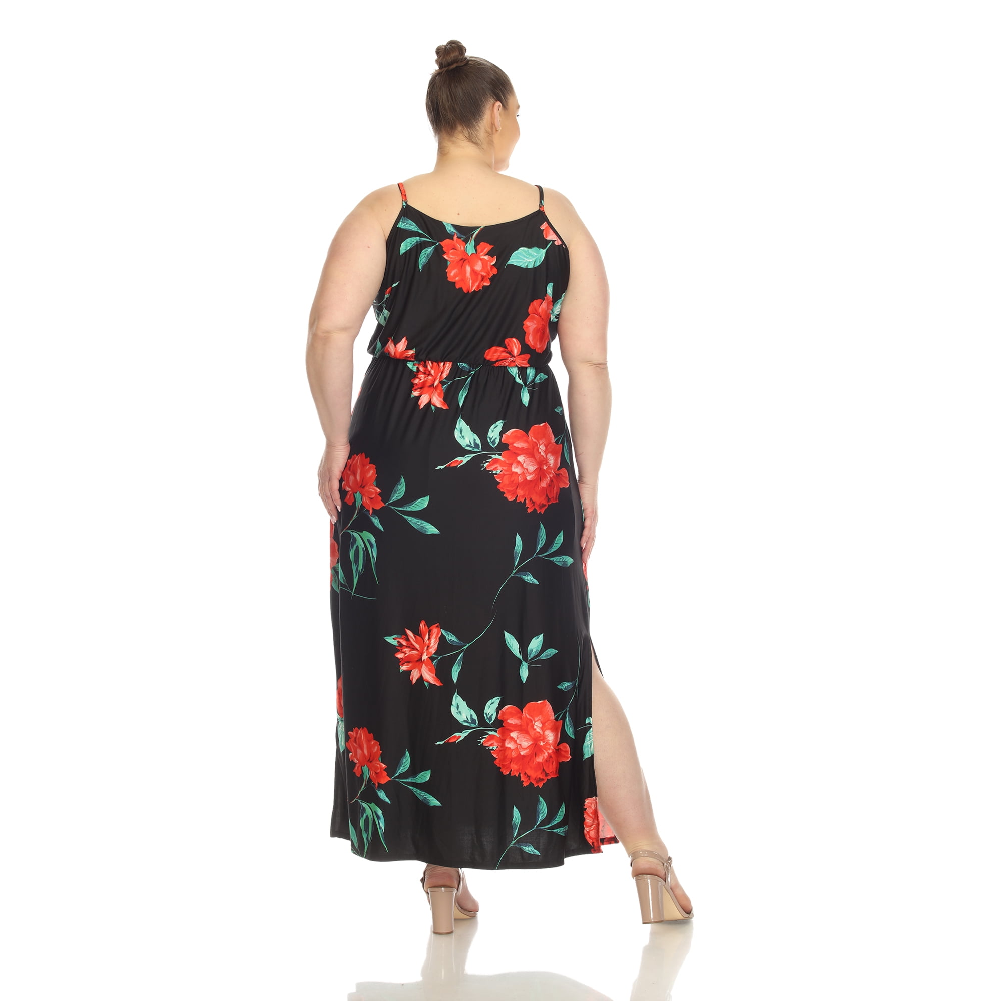 White Mark Women's Plus Size Floral Sleeveless Side Slit Maxi Dress