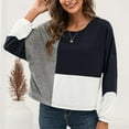 thumbnail image 4 of Fall Tops for Women Crewneck Color Block Long Sleeve Blouse Dressy Casual Loose Fit Comfy Pullover Going out Shirts, 4 of 9