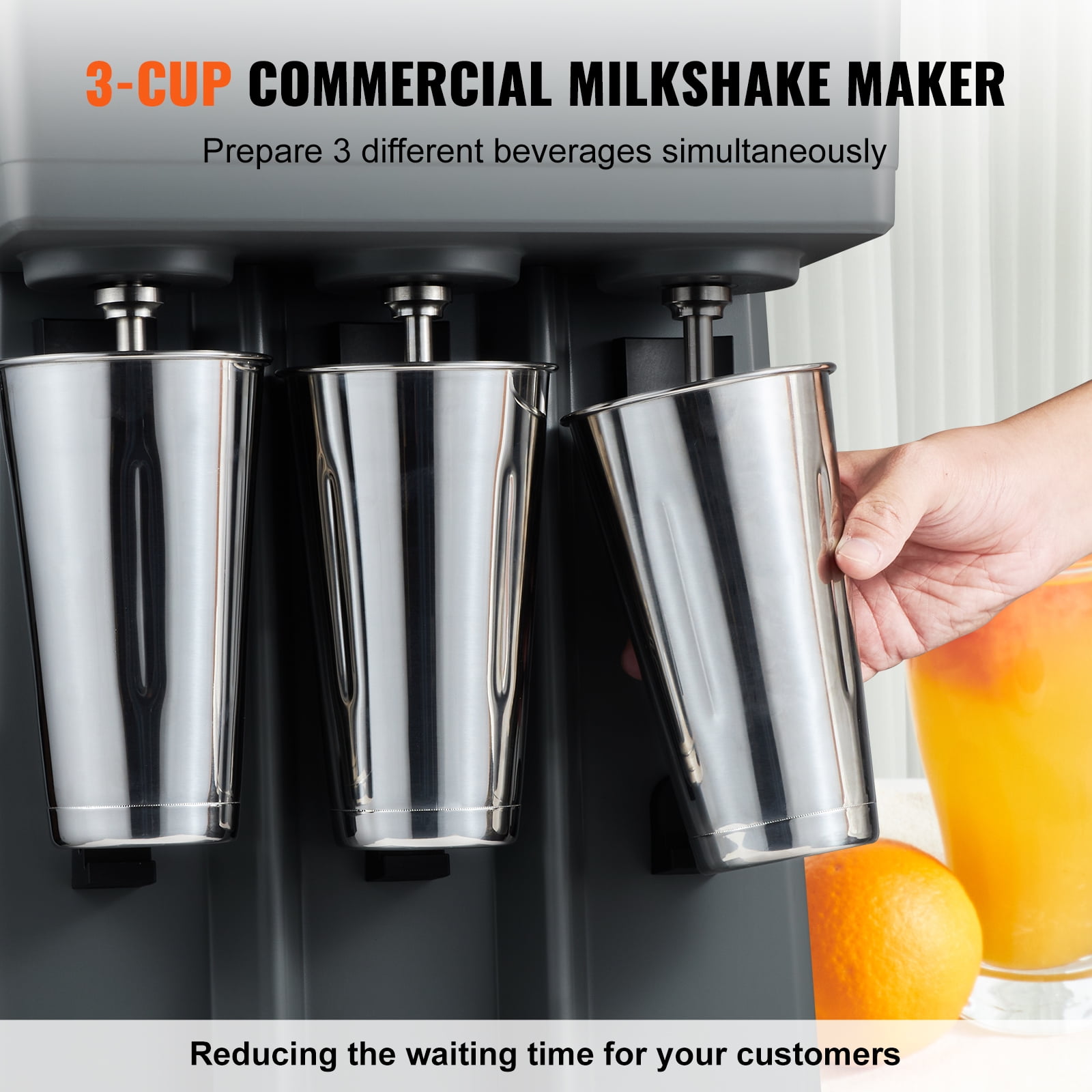 VEVOR Milkshake Machine, 375W x 3 Milkshake Maker Mixer, Triple Head Drink Mixer Blender Machine, 3-Speed Milkshake Blender with 3 x 820ml Stainless Steel Cup for Commercial