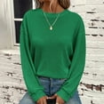 thumbnail image 6 of DeHolifer Women Sweaters Waffle Loose Crewneck Solid Color Long Sleeve Knit Sweaters Fall Fashion Blouse Tops Green L, 6 of 8