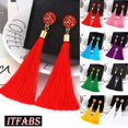 thumbnail image 2 of Femmes Mode Boucles d'Oreilles Bohème Bijoux Long Pompon Frange Boho Crochet Goutte Dangle, 2 of 5
