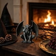 thumbnail image 3 of Pnmtdaia Vintage Bearded Gargoyle Squatting Resin Statue Gothic Dark Halloween Desktop Ornament Spooky Medieval Themed Home Mantel Tabletop Display Decor Accent, 3 of 7